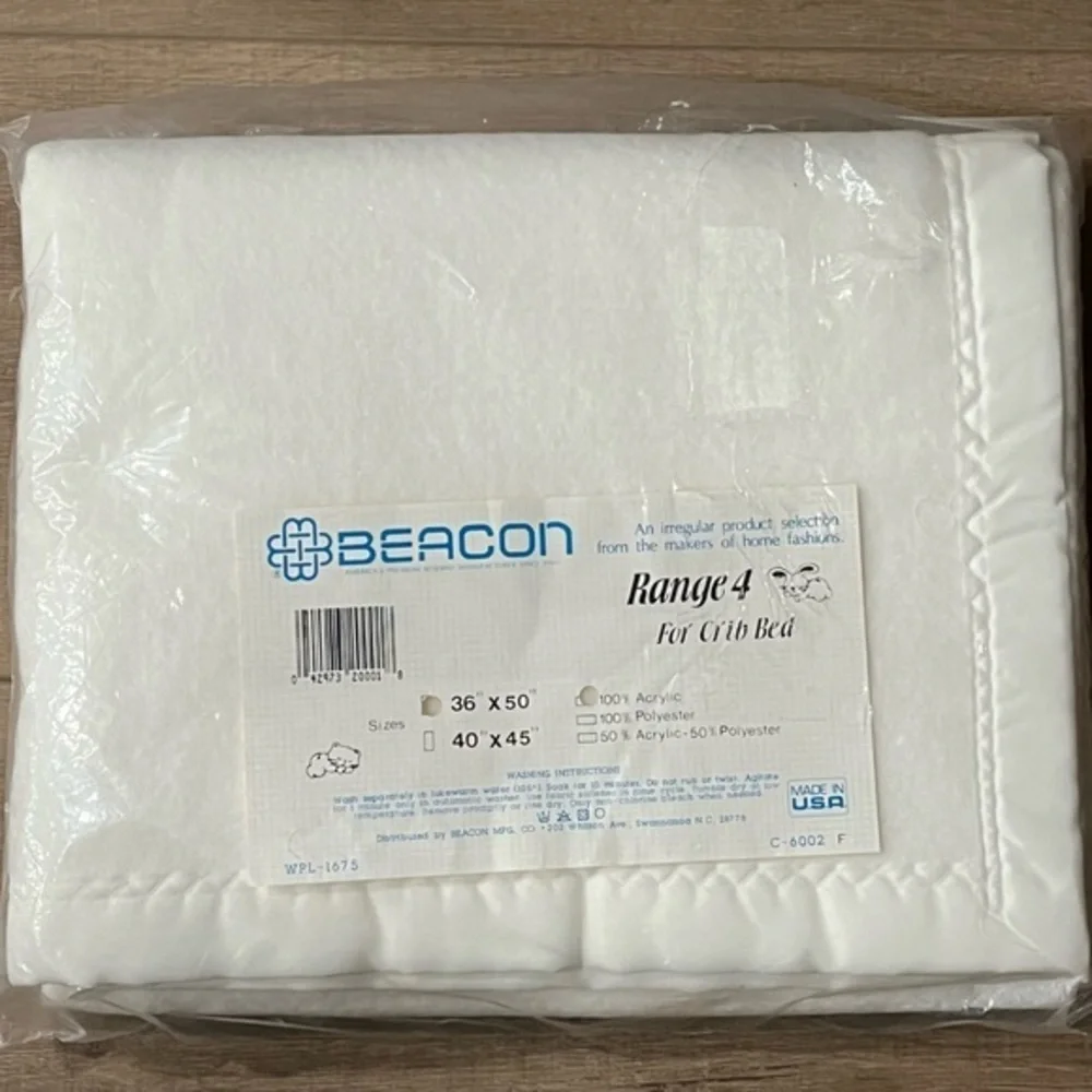 Vintage Beacon Baby Classic Virgin Acrylic Blanket 36 X 50”White Nylon‎ Trim NWT